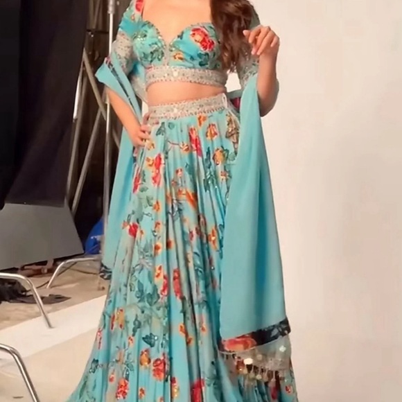 SOLD - Mahima Mahajan Blue Designer Lehenga & Blouse With Floral Design - Picture 10 of 10